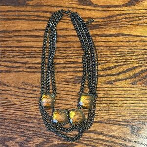 Multi-Strand Bronze and Silver Necklace with Chunky gold Accent gems